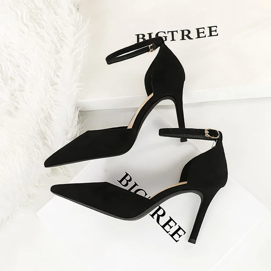 

Style Minimalist Hollow Women's Shoes With Thin Super High Heels Shallow Mouth Pointed Suede Hollowed Out Straight women pumps