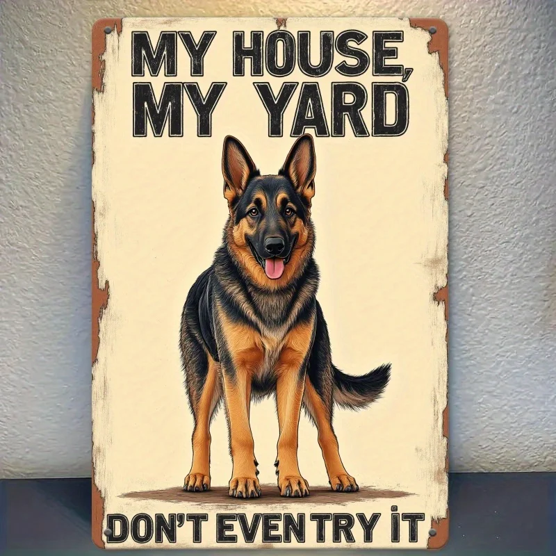 2D Flaches 12x8 Zoll Eisen-Aluminiumschild „Mein Hof“ mit Hundewarnung, perfekt zum Aufhängen an Hoftor, Hinterhof, Garten, Garage