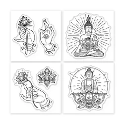 4Pcs Mini Buddha Lotus Clear Stamps for DIY Scrapbooking Mini Zen Meditate Mandala Silicone Stamp Seals Transparent Stamps