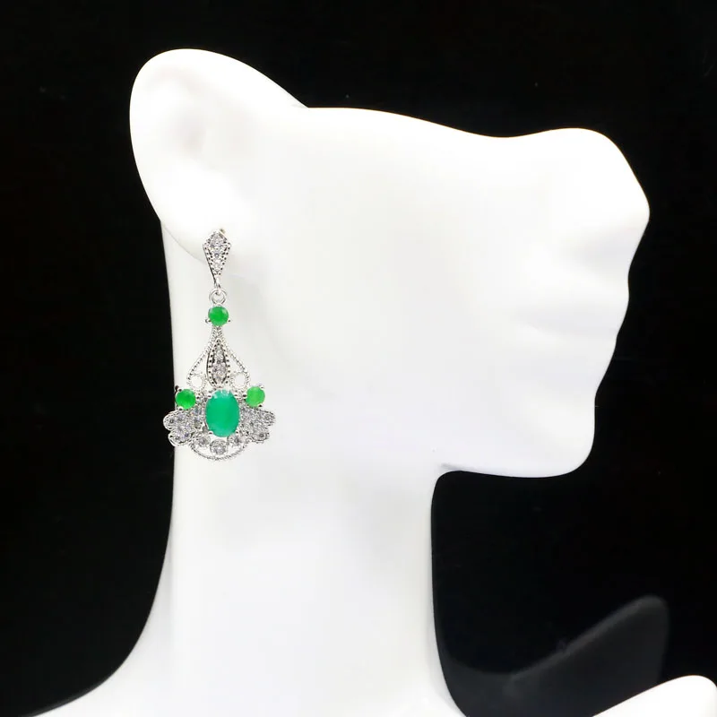 Buy 3 Get 1 Free 35x17mm Highly Recommend Green Emerald Red Rubies White CZ Jewelry For Woman's Silver Earrings