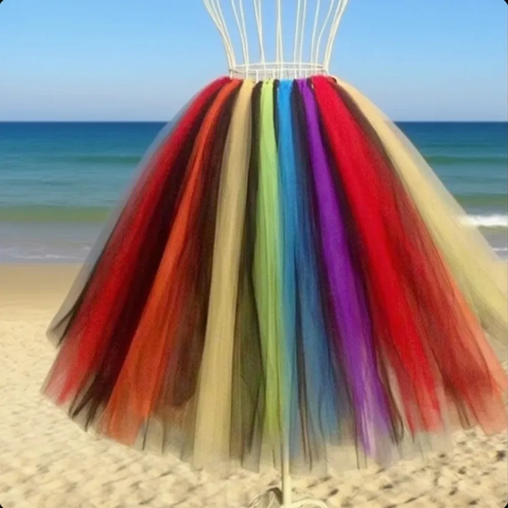 

Rainbow Tulle Colorful Skirts Knee Length Girls Birthday Skirt Halloween Wear Girls Party Skirt High Street Christmas Skirt