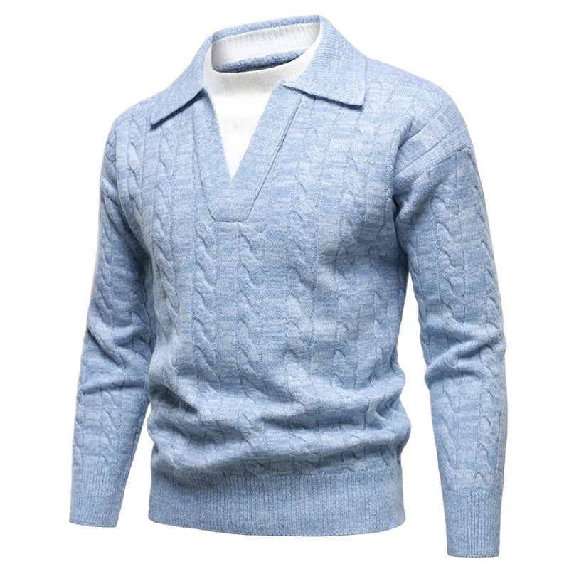 Suéteres de punto estilo británico con cuello en V para hombre, jersey vintage, ropa de hombre, mezcla de lana, tejido acanalado, pull homme