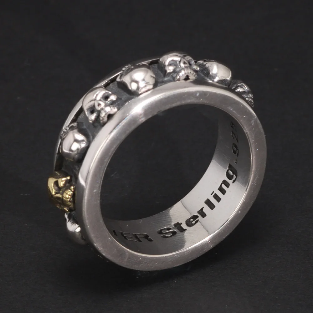男性用925スターリングシルバースカル回転スカルメンズリングレトロ