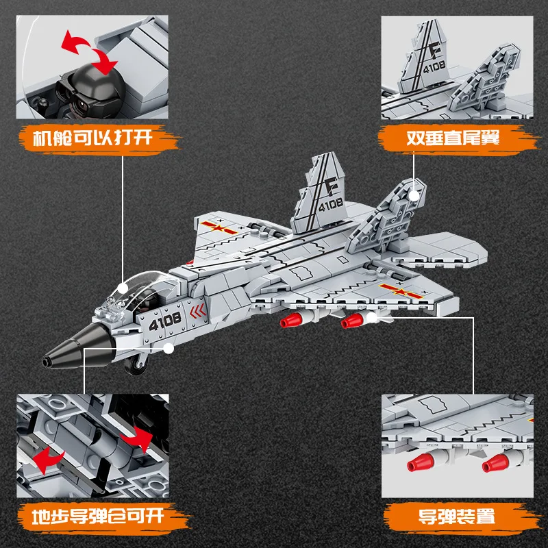 Blocos de construção de aeronaves de combate furtivas J-35 - Kit de modelo de jato de ataque militar, presente de brinquedo colecionável para adultos