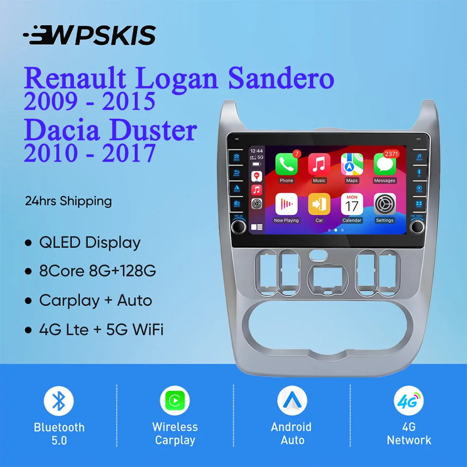 8G 128G Android14 Car Radio Video Audio Music DVD GPS Navi HU For Renault Logan Sandero 2009 - 2015 For Dacia Duster 2010 - 2017