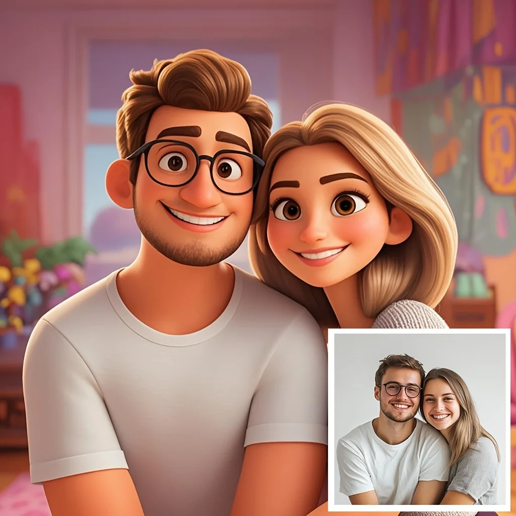 Benutzerdefiniertes Porträt im Cartoon-Stil aus dem Foto, personalisiertes Cartoon-Weihnachtsgeschenk für Paare, Familien, Kinder – einzigartiges Wandkunst-Poster