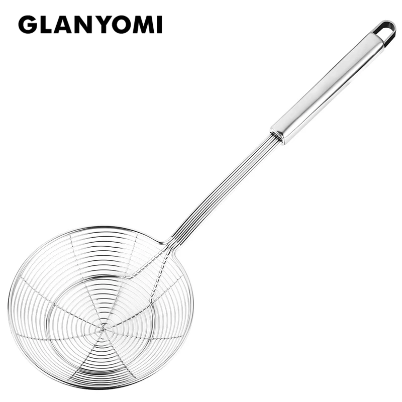 Solid 18/8 Stainless Steel Spider Strainer Skimmer Ladle, 14/16/18/20cm Frying Spoon with Handle - Kitchen Tools