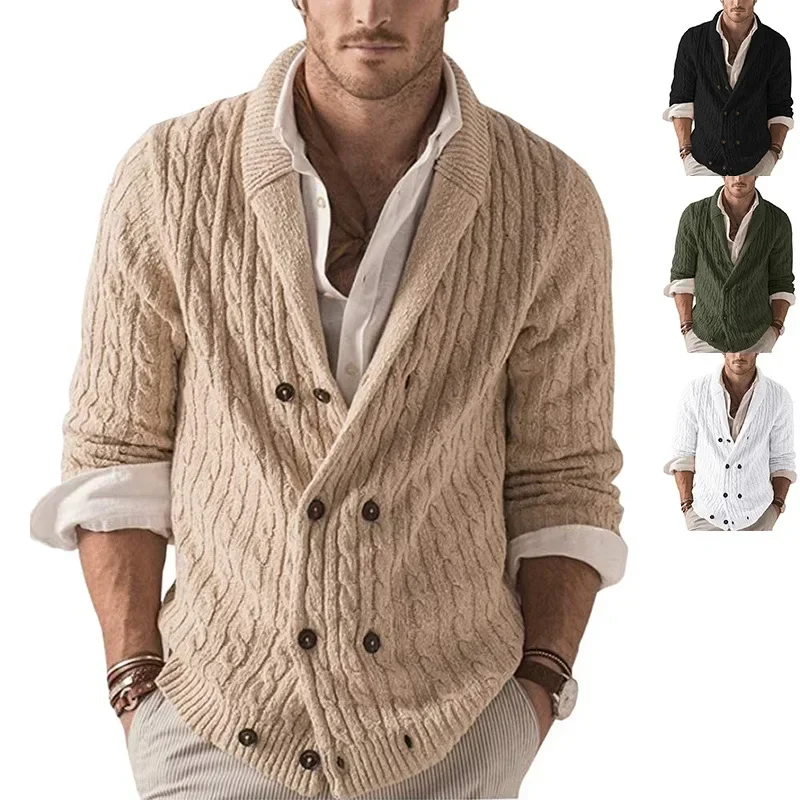 

2023 Autumn/Winter Men's Knitted Cardigan Solid Color Polo Long Sleeve Sweater Coat