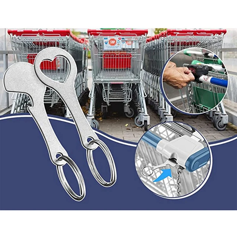 4 Pieces Of Stainless Steel Shopping Trolley Remover-Shopping Trolley Token As A Key Ring-Can Be Detached Directly