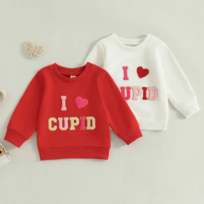 RUEWEY 0 to 5 Years Baby Girl Valentine Sweatshirt Cute Letter Embroidery Round Neck Long Sleeve Tops for Toddler Cute Clothes