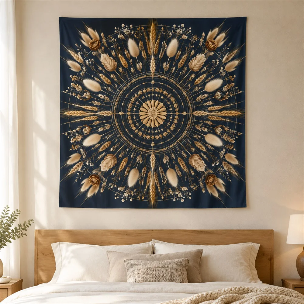 VIKAMA Dried Flower Bouquet Tapestry Wall Hanging, Rustic Botanical Wall Decor Tapestries for Living Room Bedroom Study Kitchen