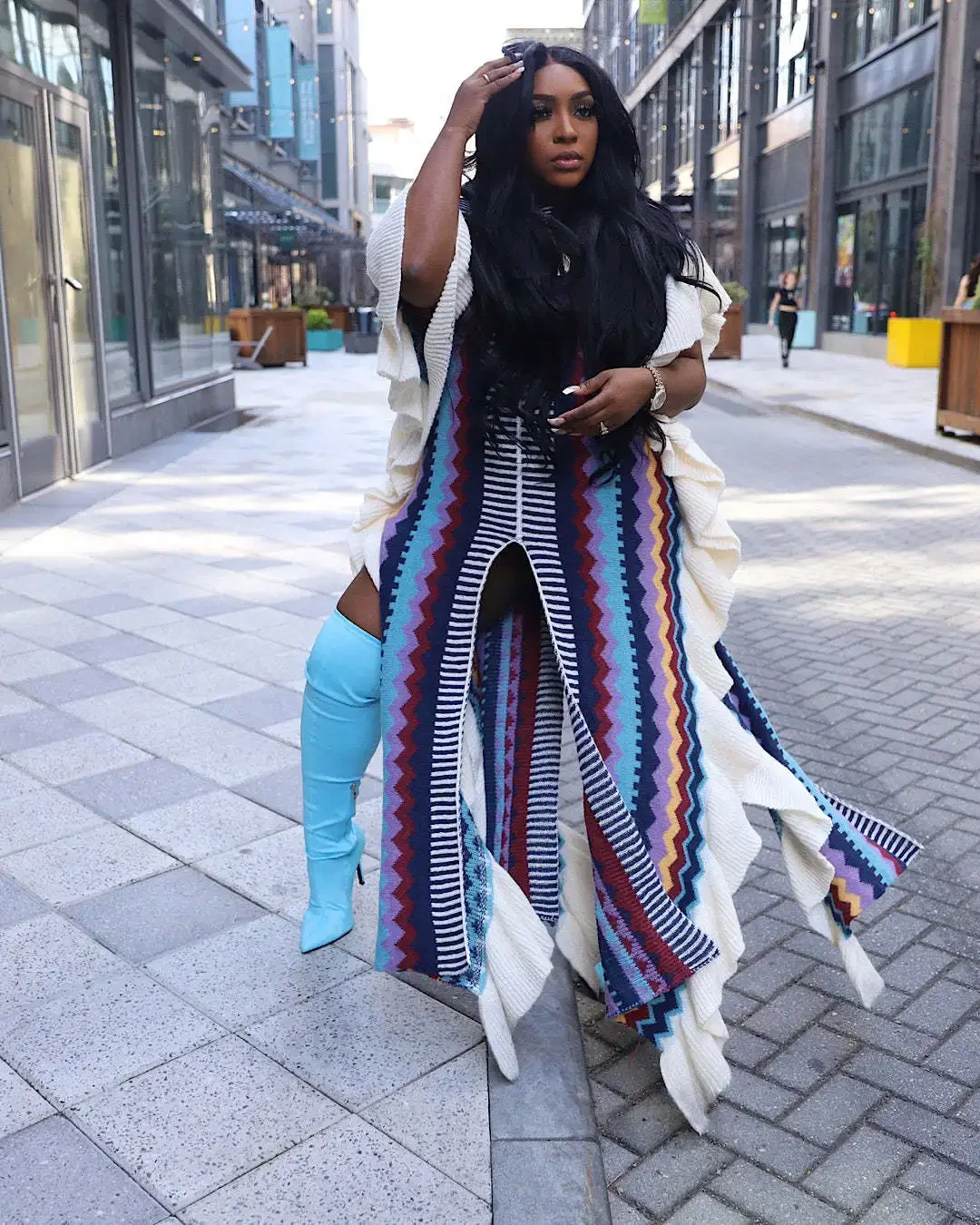 

2024 New Dress Knitted Striped O-neck Short Sleeve Elegant Casual Maxi Dress Ruffled Knit Stripes Slit Long Dress summer