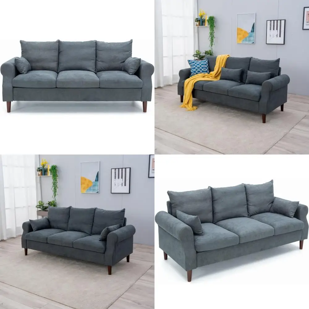 Modern 3-Seat Sectional Sofa with Solid Wood Legs, Comfortable Living Room and Bedroom Couch, Suitable for Apartments