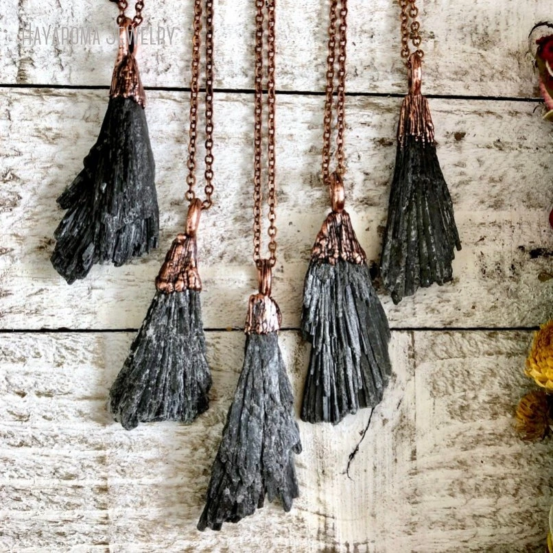 10Pcs Raw Crystal Necklace Black Kyanite Necklace Witchy Natural Rough Black Stone Jewelry Gothic Jewelry