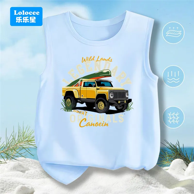 Kawaii Boys' Vest T-shirt Pickup Truck Print Summer Fashion Streetwear Tank Top 2025 Sleeveless T-shirt Top YYPK1