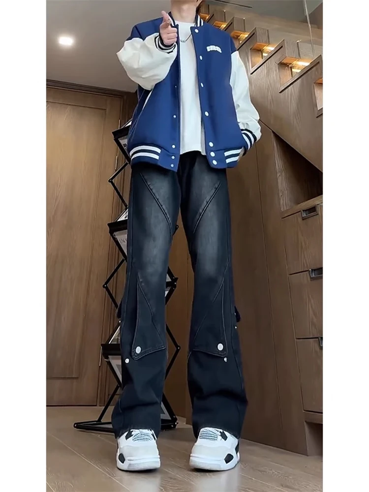 

Прямые джинсы с высокой талией, мужская модная уличная одежда, классический синий джинсовый дизайн, повседневная, удобная, износостойкая