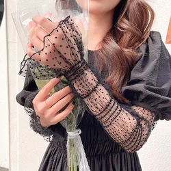 New Summer Sexy Lace Sunscreen Sleeves for Women Black Polka Dot UV Thin Breathable Mesh Fingerless Gloves Driving Arm Sleeve