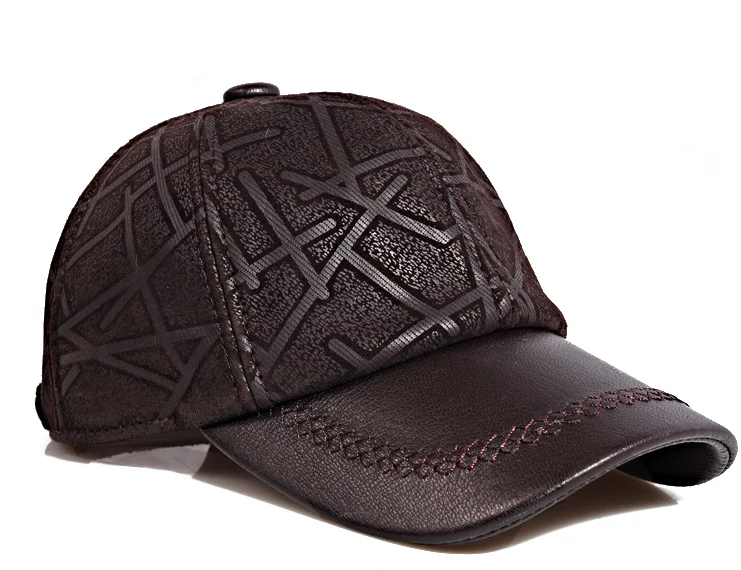 2023 männer Aus Echtem Leder Baseball Caps Einstellbare Schaffell Männer Jugend Ente Zunge Dad Hüte 55-60cm Geometrische LIrregular printin – Detail 5