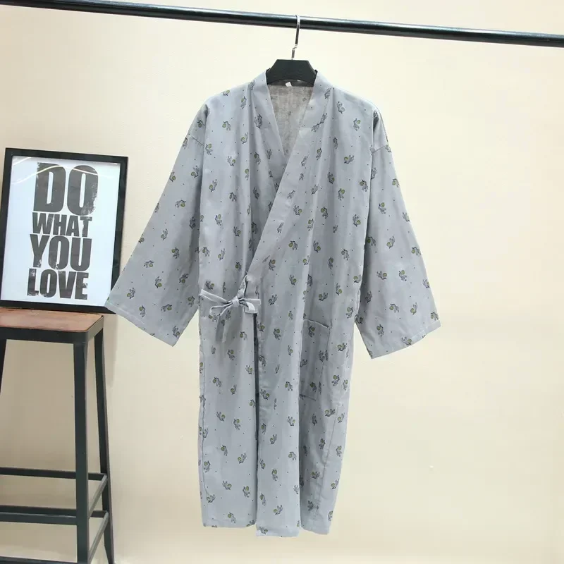 Bathrobe Thin Robe Japanese Gauze 2023 Men's Cotton V-Neck Yukata Hooded New Loose 100% Pajamas