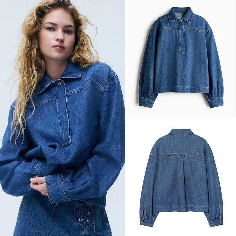 

Spring New Arrival Women's irt Simple Pure Color Long Sve Crew Ne Denim irt Casual Faionable Trendy Spring 2026