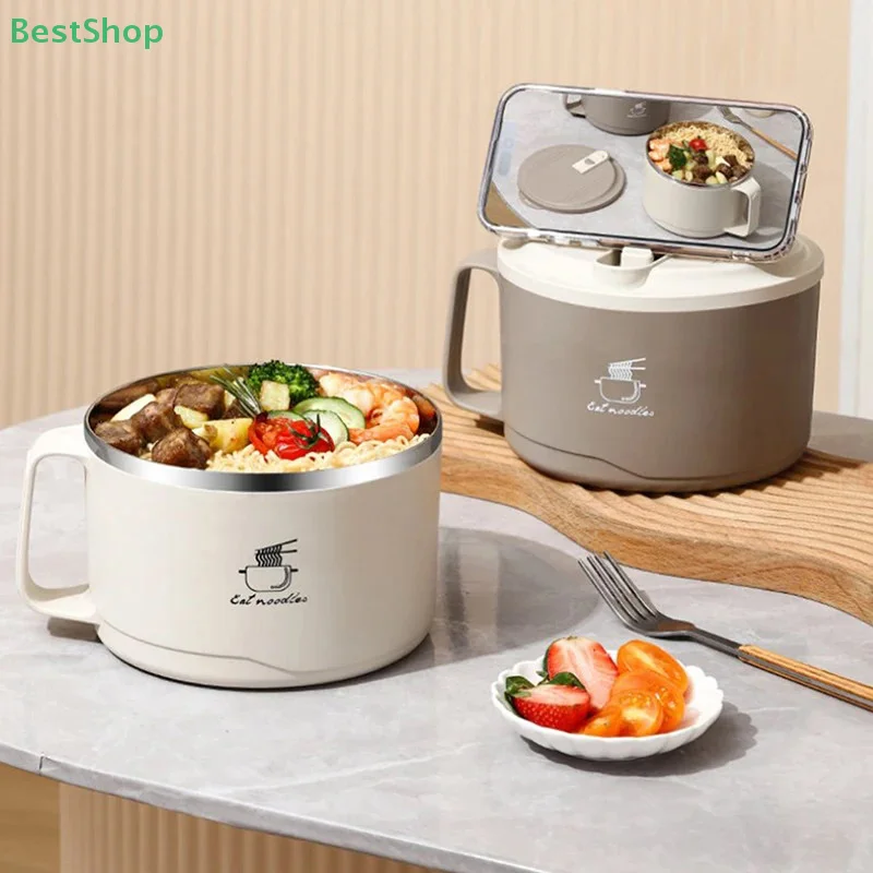 ♥♥Stainless Steel Instant Noodle Bowl With Lid Large Capacity Double-Layer Anti-Scald Lunch Box