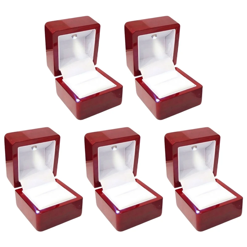 

5X Rings Display Box Storage Soft Velvet Tray Case Holder Stand Display Storage Box Show Jewelry LED Light Ring Box Red