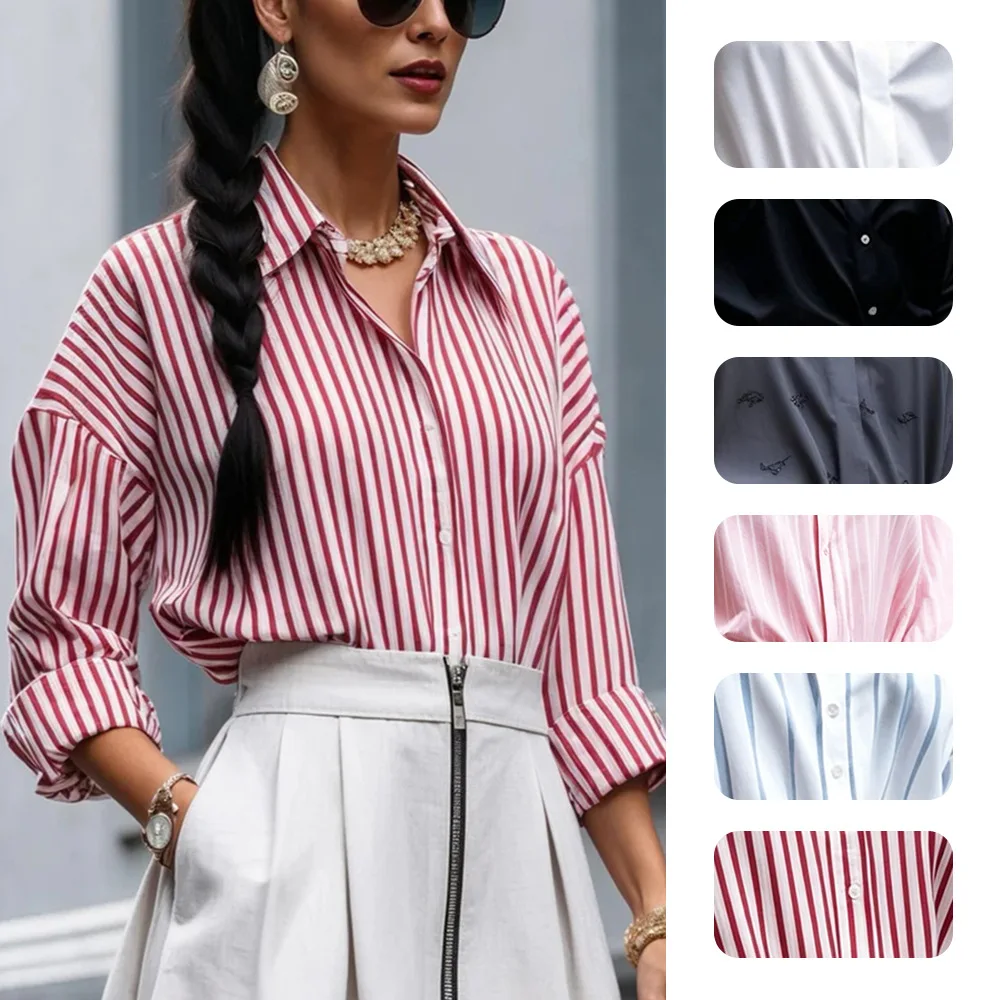 Women's Top Commuting Random Shirt Long Sleeve Strip Turn-down Necklace Cardigan. 5022 Summer Dresses 2026 Lace Elegant Beach