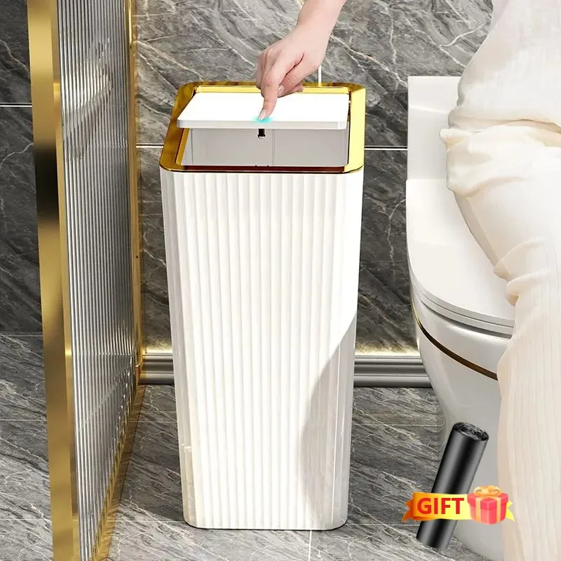 New Nordic Gold Press Trash Can Large Capacity For Kitchen Bathroom Garbage Bin Waterproof Bin With Lid Home Trash Can 12/15L