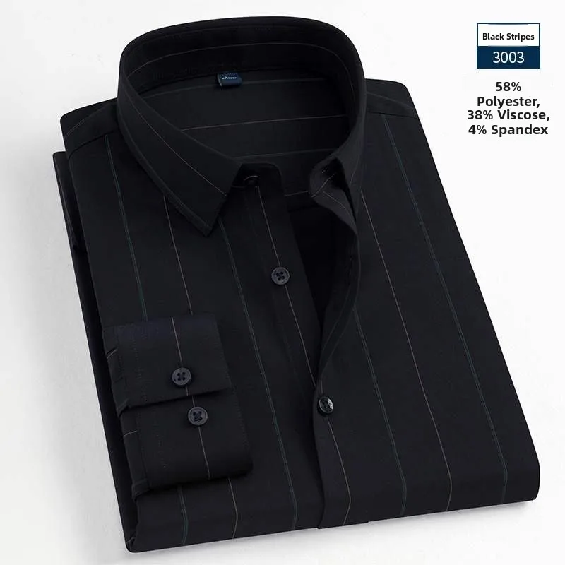

Long Sve Bamboo Fiber irt Thin Casual Mid-aged And ly Men's Busin Casual irt Spring Autumn Wear Striped Pattern