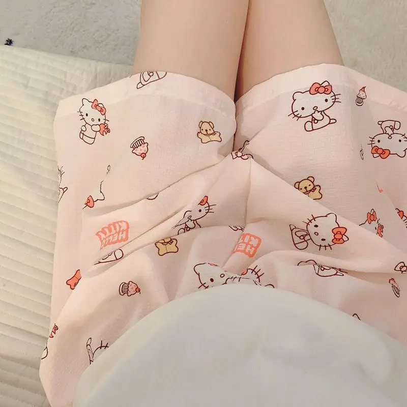 Y2K 카와이 산리오 헬로 키티 파자마 애니메이션 여성용 만화 바지 부드럽고 통기성 좋은 가정용 의류 하이웨이스트 반바지 소녀 선물