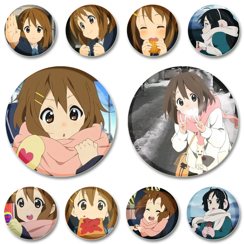 32/44mm Hirasawa Yui and Akiyama Mio Anime Figure Badge Cartoon Cosplay Cute Enamel Pins for Clothes Collar Accessories Jewelry