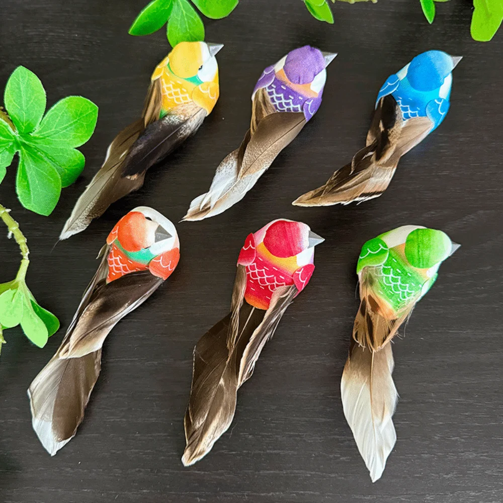 6pcs Garden Landscape Decor Simulation Birds Photography Props with Clip Foam Feathers Birds Crafts Tree Ornaments Colorful