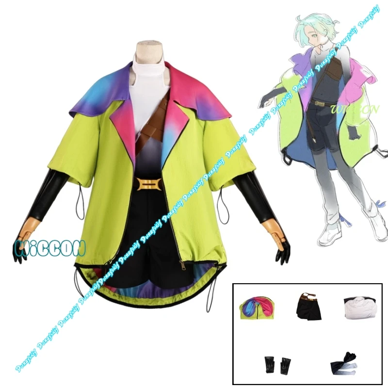 أنيمي لعبة Gnosia يوري شعر مستعار تأثيري سترة خضراء مجموعة تي شيرتات قصيرة للأطفال النساء هالوين عيد الميلاد لعب الأدوار المعرض زي جديد