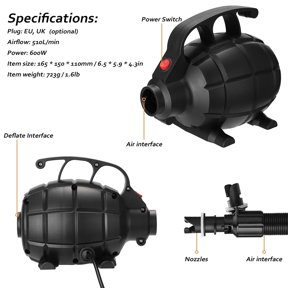 Tappetino d'aria portatile per pompa d'aria per pompa gonfiabile per letto d'aria domestico Pompa per pista d'aria Compressore d'aria da 600 W (spina americana)