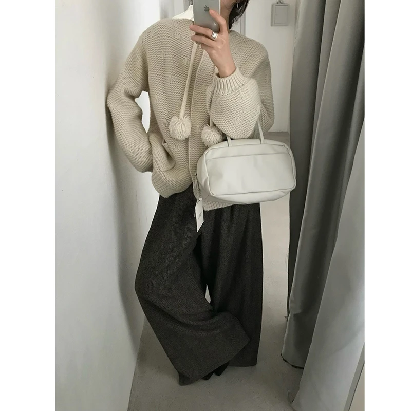 Nowość 2025 Koreański Styl Jesień Zima Damski Rozpinany Sweter Casualowy Luźny Kardigan z Okrągłym Dekoltem Długi Rękaw Dzianinowy Sweter Y18