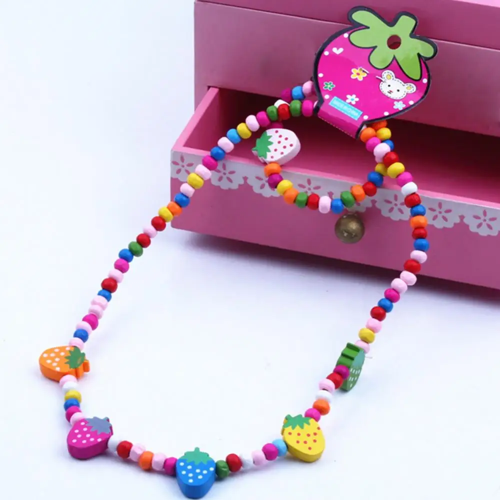 2Pcs/Set Wooden Strawberry Bead Elastic Bracelet Necklace Children Jewelry Gift