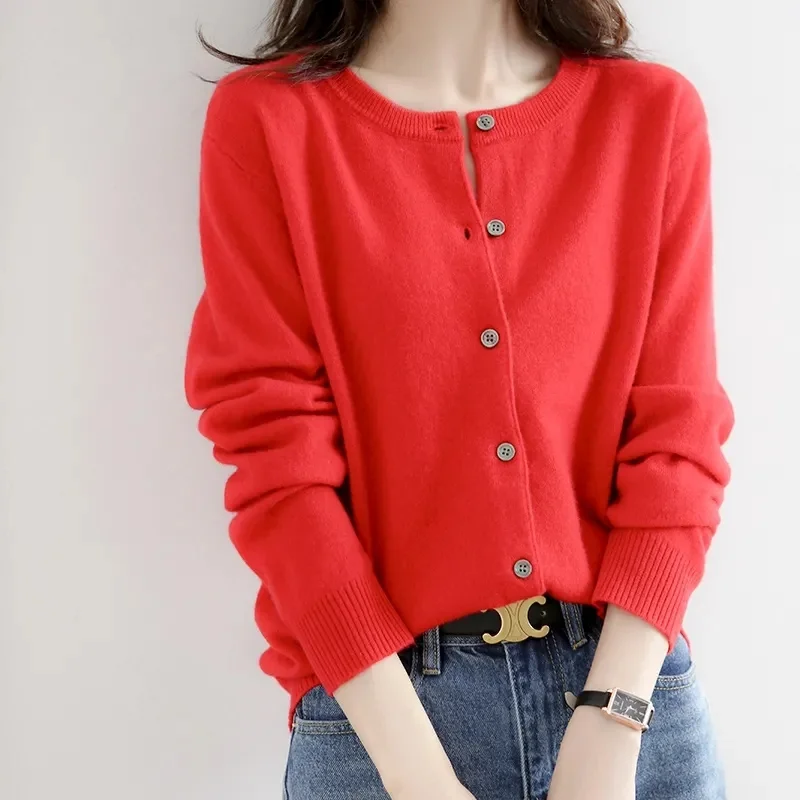 2024 Cashmere Sweater Cardigan Women Single Breasted Long Sleeve Elegant Vintage Jumper Solid Wool Knitted Autumn Winter Outwear