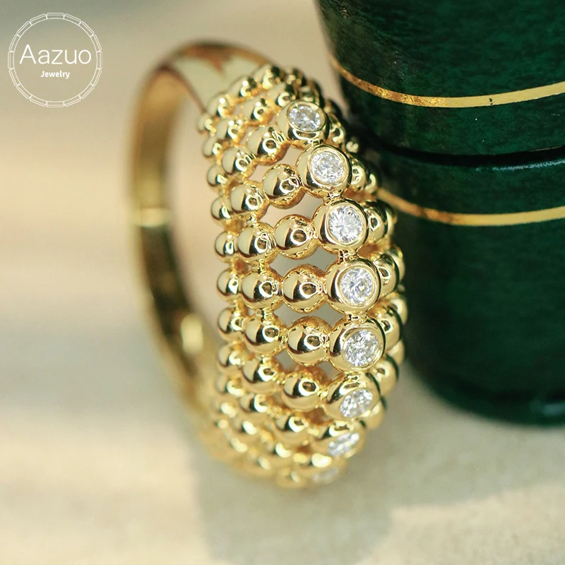 

Aazuo Vintage Jewely 18K Yellow Gold Natrual Diamonds 0.23CT Luxury Style Lines Rings For Girls & Women Senior Banquet Party