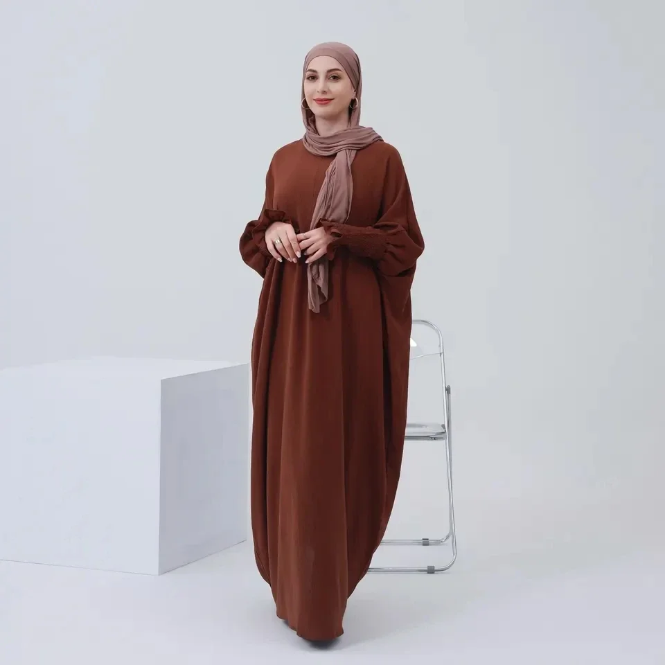 

Casual Abaya Butterfly Smocked Sleeve Islamic Long Dress Dubai Turkish Modesty Abayas Muslim Prayer Hijab Robe for Women Ramadan