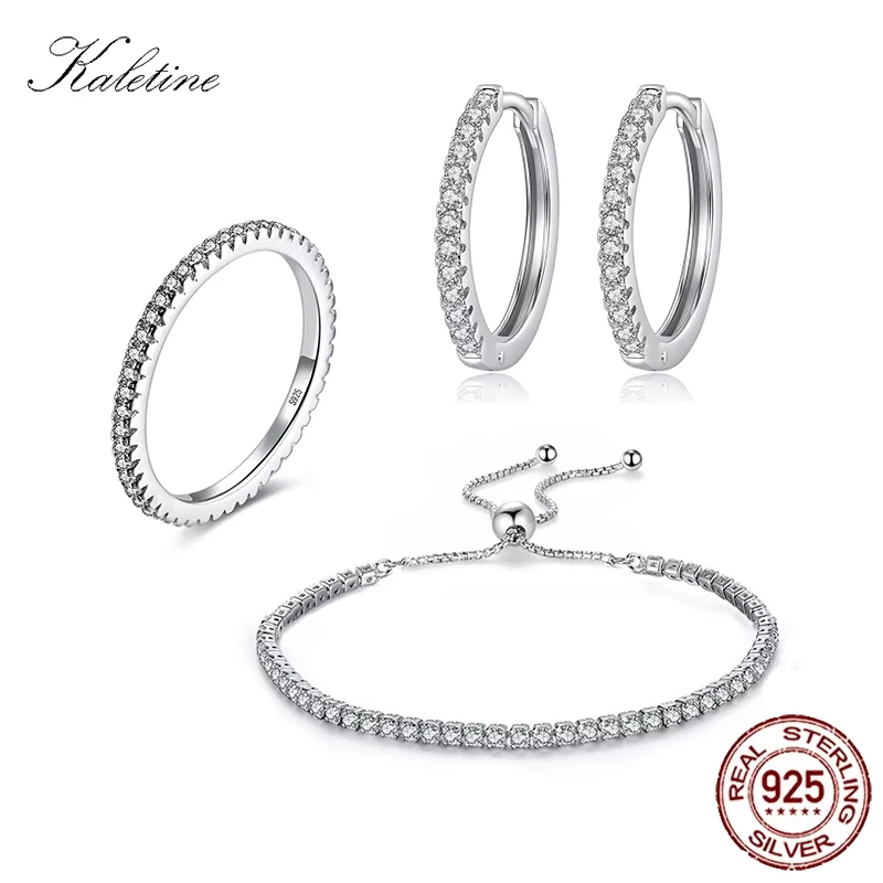 

Комплект женских ювелирных украшений KALETINE, из серебра 925 пробы, с прозрачным цирконием, роскошные кольца, серьги, браслеты, гаджеты, 2019