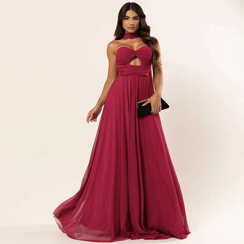 Tesco szyfonowe damskie letnie długie sukienki Sweetheart bez ramiączek drążą suknie wieczorowe damskie suknie balowe sukienki imprezowe