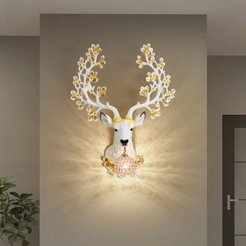 Hotel Exhibition Hall Decorative Wall Light Private Room Corridor Resin Wall Lamp Restaurant Retro Deer Head Lighting Fixtures