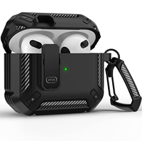 Airpods Pro Protective Case with Lock Gen 3 Military Hard Shell Rugged Shockproof Cover with Keychain For Airpods 2 4 Case 2024