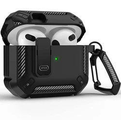 Airpods Pro Protective Case with Lock Gen 3 Military Hard Shell Rugged Shockproof Cover with Keychain For Airpods 4 Pro 3 Case