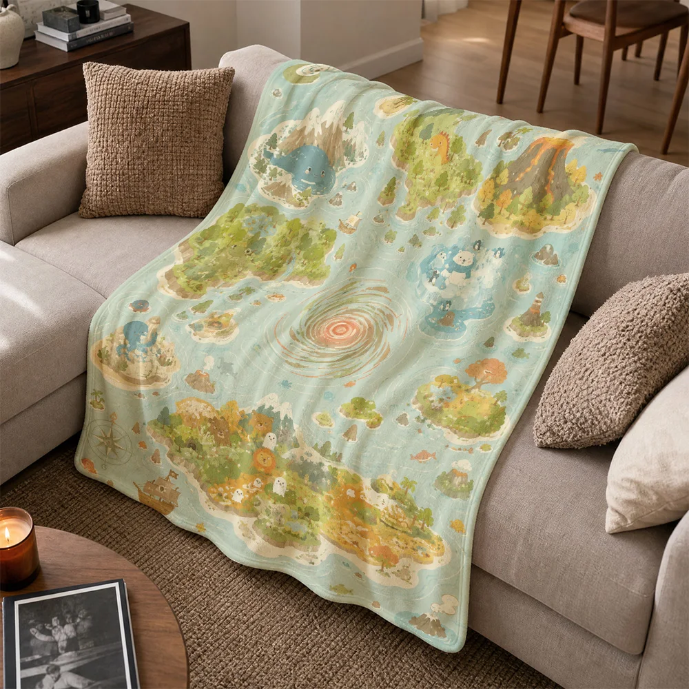 Whimsical Nature Fantasy Landscape Throw Blanket for Sofa Couch Decor Watercolor Print Boho Style Plush Cozy Home Accent Gift Mu