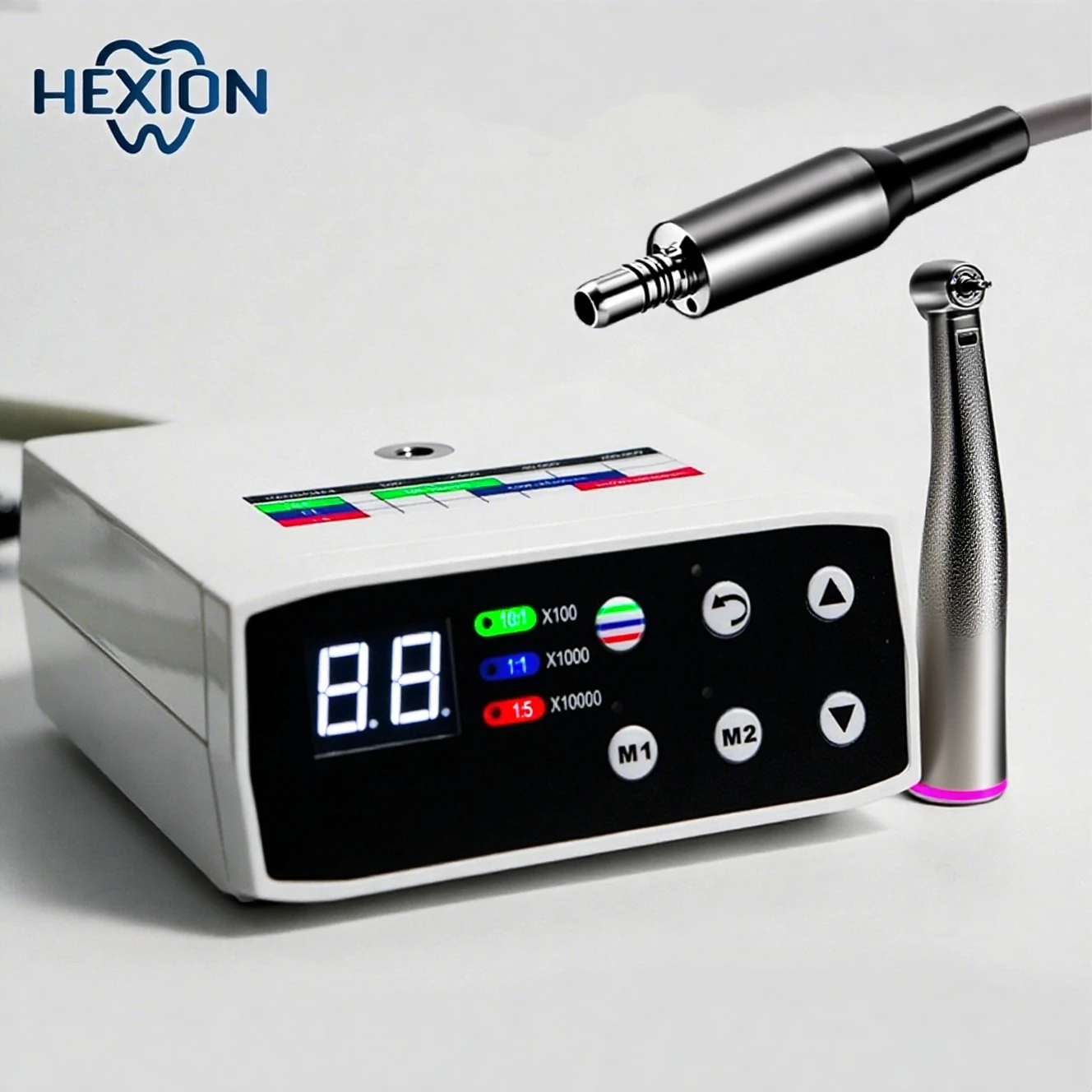 

HEXION Dental Brushless LED Micromotor -1:1/1:5/16:1Contra Angle Handpiece Fiber Optic&Internal Spray E-type Low Speed Polisher