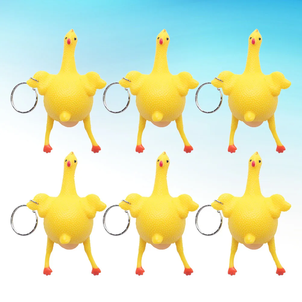 

6Pcs Yellow Chicken Shaped Keychains Stylish Key Ring Unique Design Durable Bag Pendant Small Gift for Friends