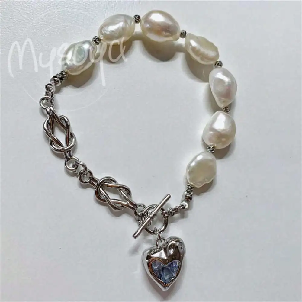 

MYSOYA Baroque Freshwater Pearl Bracelet 9-10mm Pearls Gift Box Gift for Her Wedding Jewelry Christmas New Year Anniversary Gift