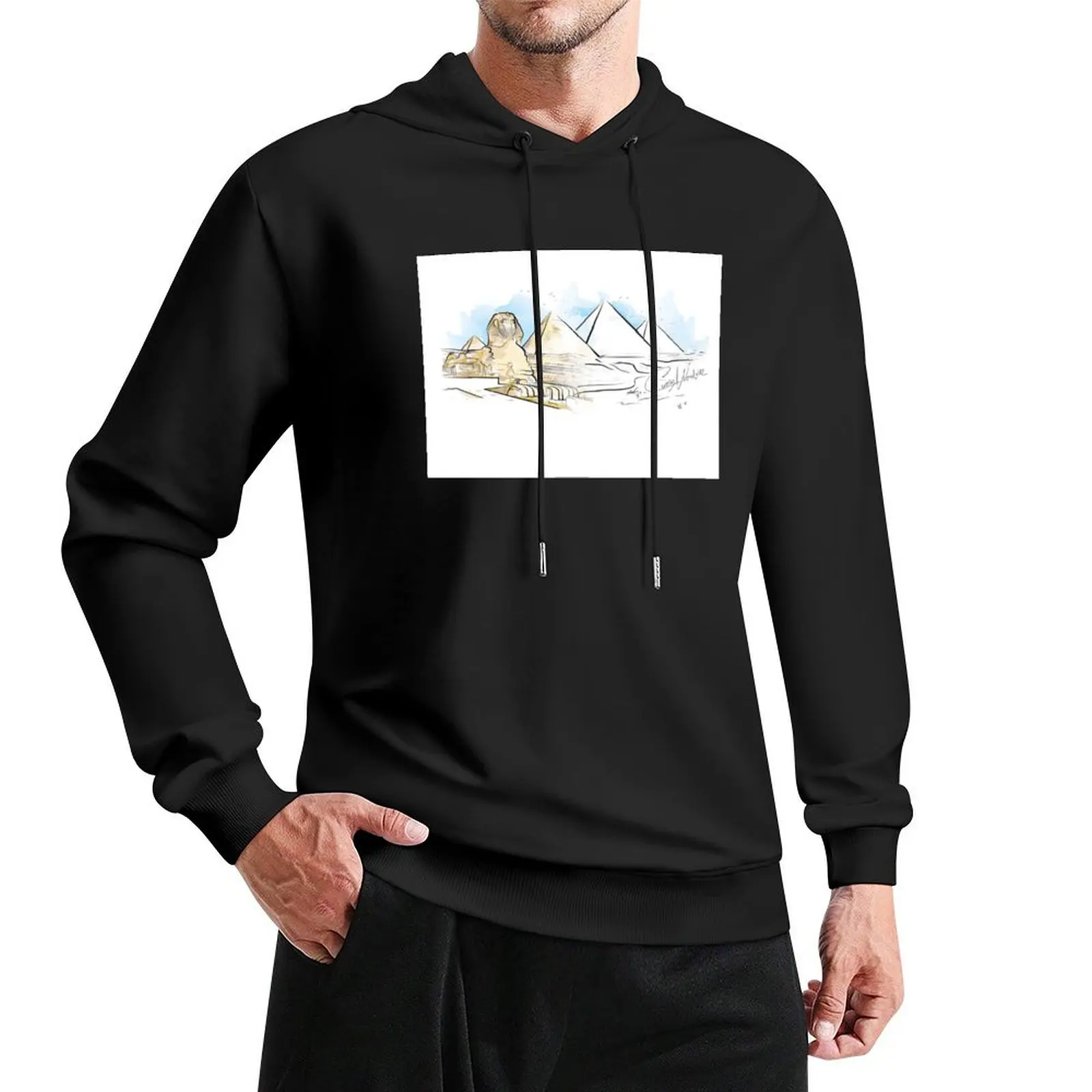 

Pyramids & Sphinx at Giza Watercolour Mask Pullover Hoodie autumn new in hoodies & sweat-shirt