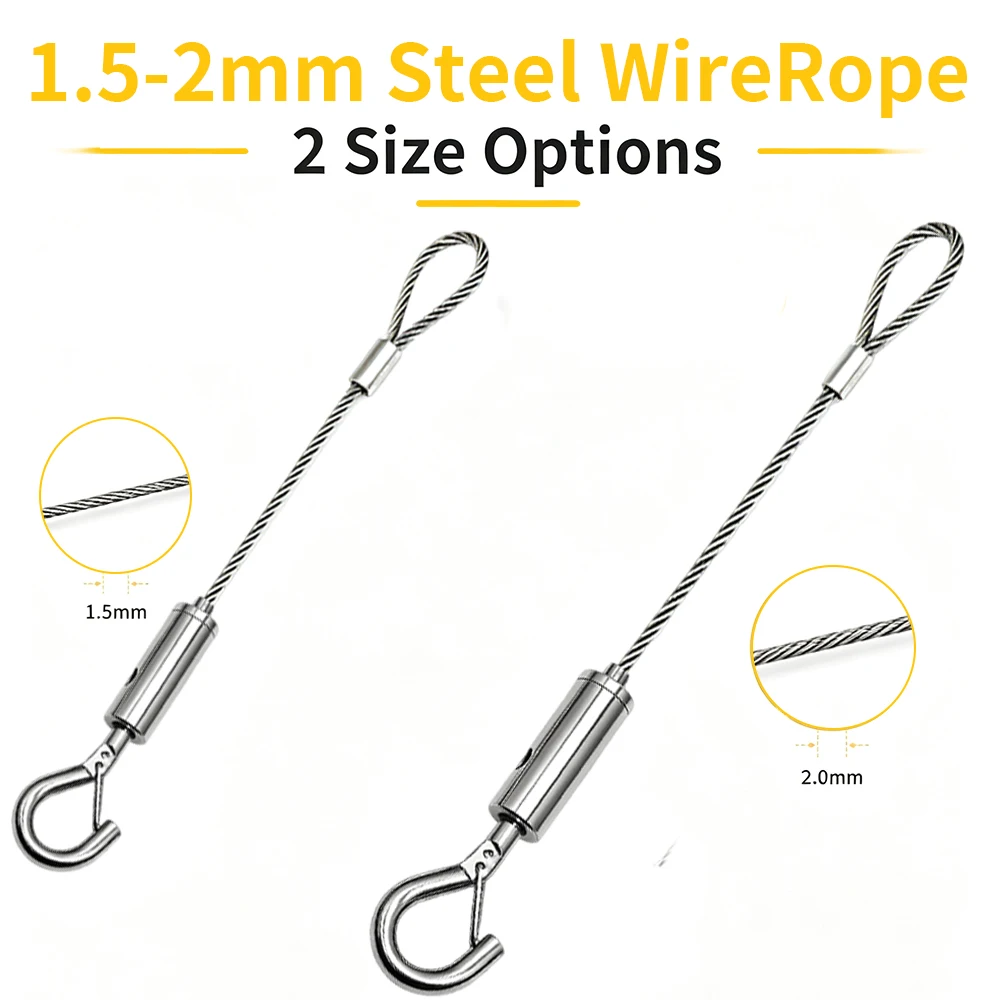 1.5mm 2mm Stainless Steel Wire Rope With Safety Hooks at Both Ends  Used for Gallery  Lighting  and Sign Decoration Hanging
